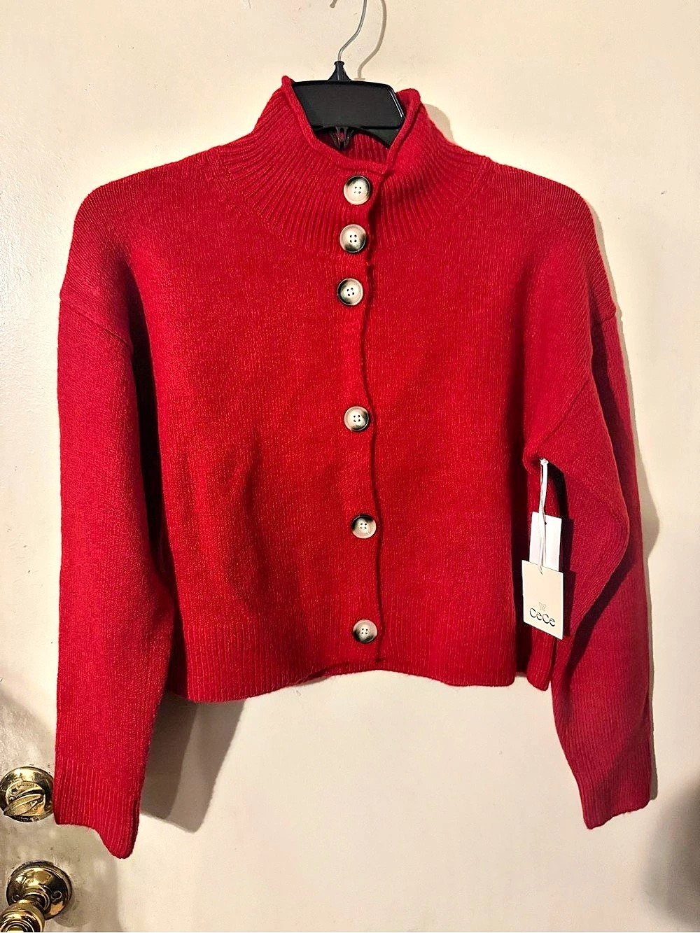 Cece Red Button Front Cardigan NWT